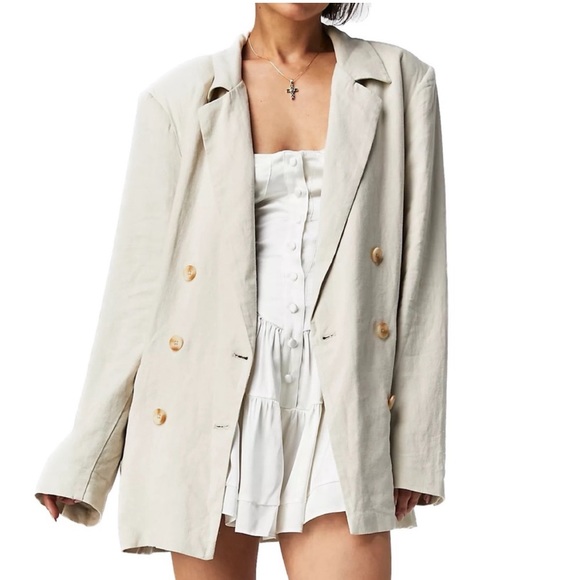 NEW Free People Olivia Linen Blend Blazer Pebble Sand Size S Retail $168